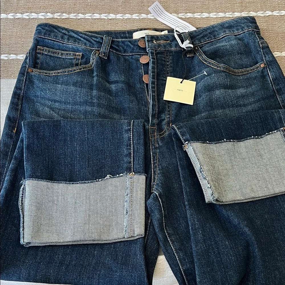 tgla Dark Blue Denim Jeans with cuffs- new - Picture 4 of 6